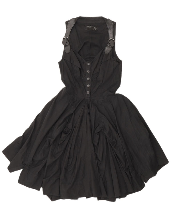 All Saints Womens Asymmetric Sleeveless Swing Dress UK 6 XS Black Cotton