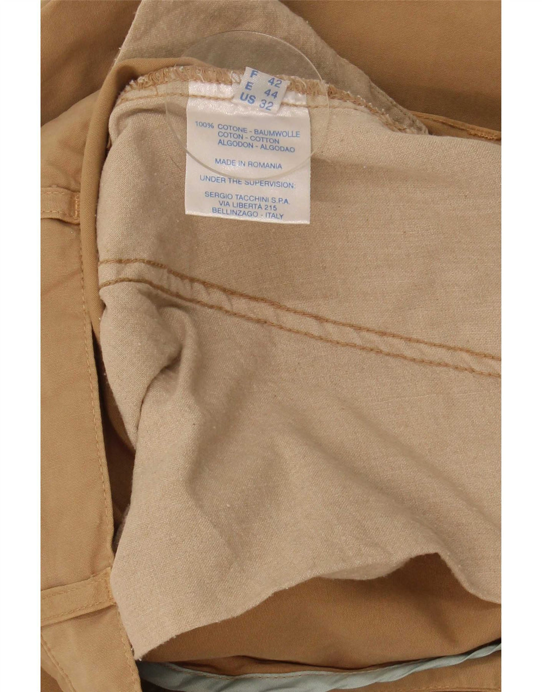 Sergio Tacchini Pantalón chino recto para hombre IT 48 Medium W32 L29 Beige