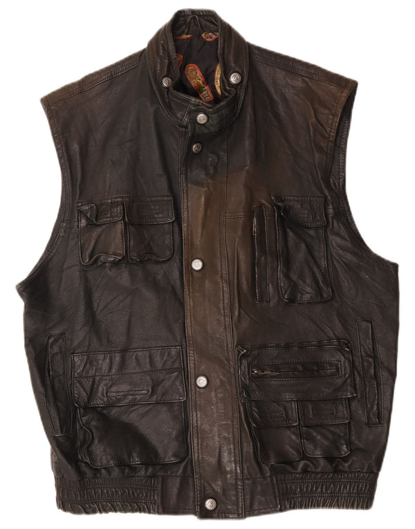Chaleco de cuero vintage para hombre IT 52 XL cuero negro