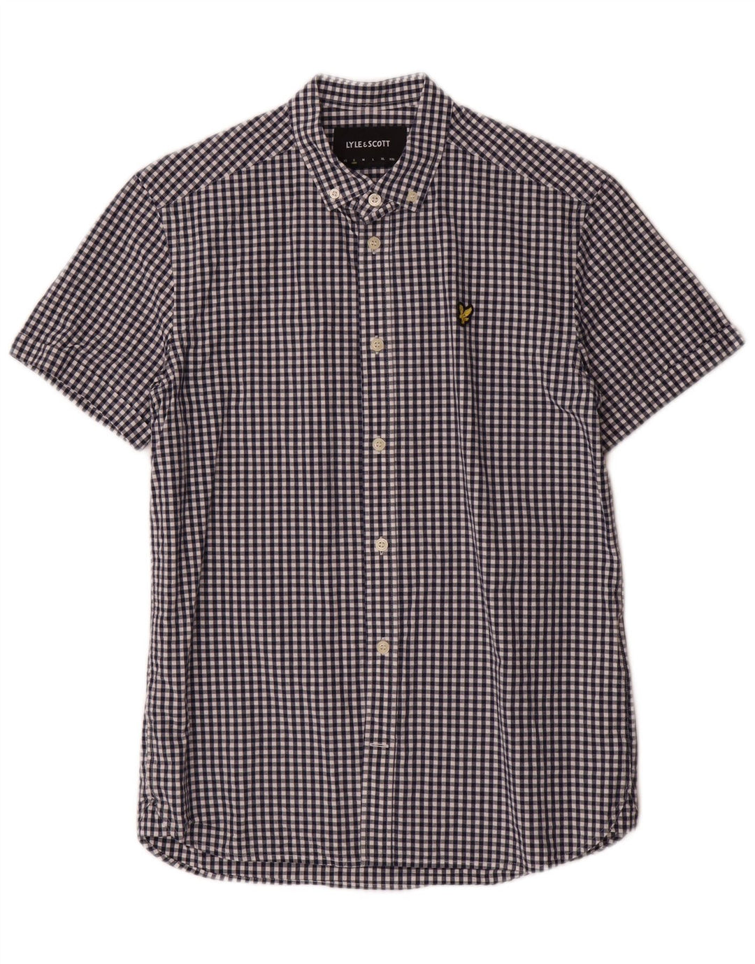 Lyle & Scott Camisa de manga corta para hombre Small Blue Gingham Cotton Classic