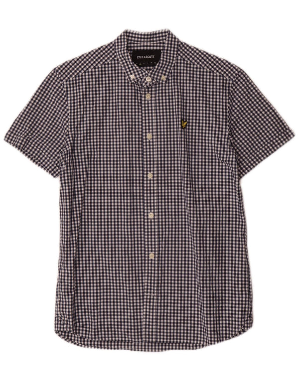 Lyle & Scott Camisa de manga corta para hombre Small Blue Gingham Cotton Classic