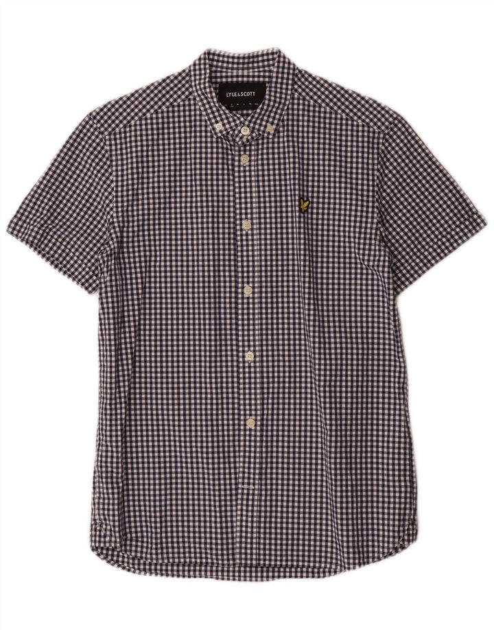 Lyle & Scott Camisa de manga corta para hombre Small Blue Gingham Cotton Classic