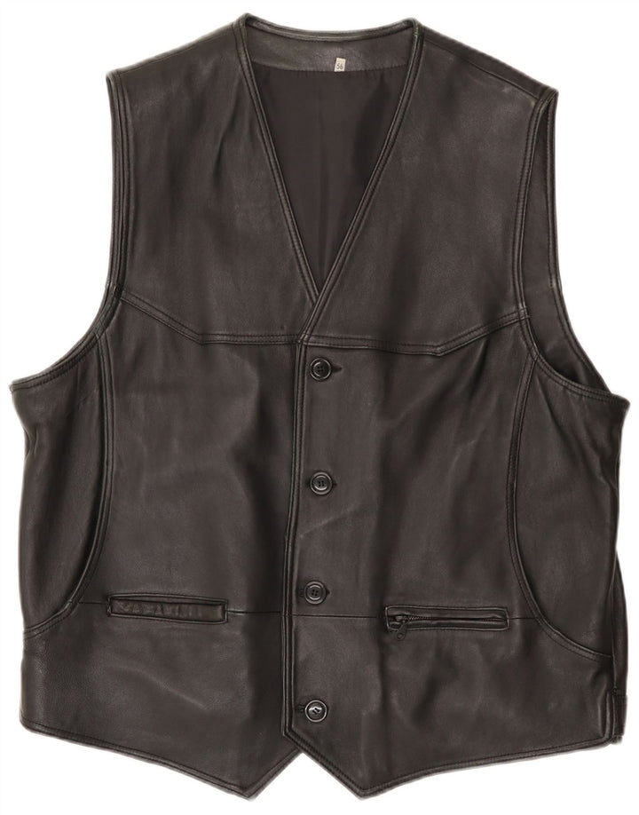 Chaleco de cuero vintage para hombre IT 56 3XL Negro