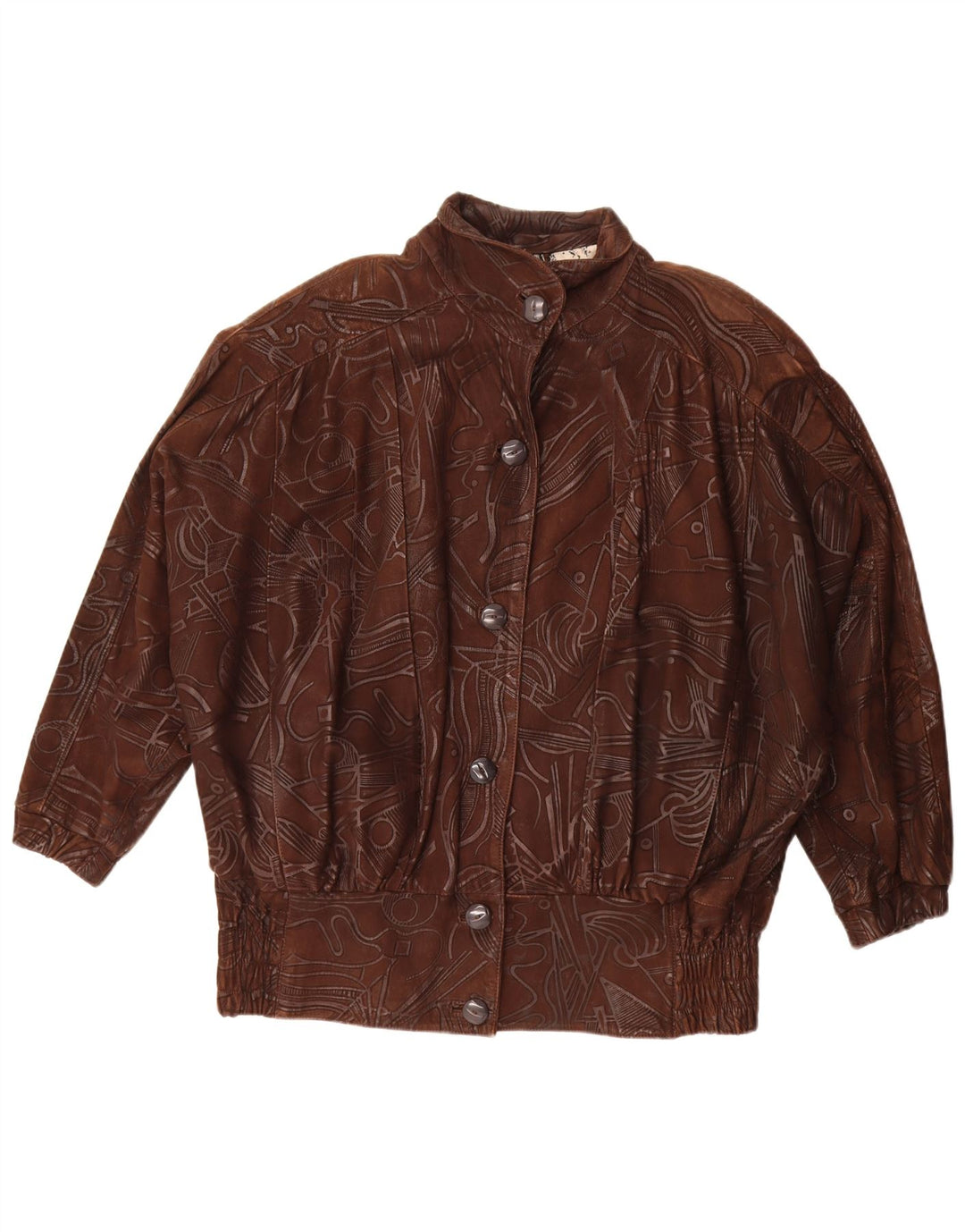 Vintage mujer patrón abstracto chaqueta de gran tamaño EU 38 marrón medio