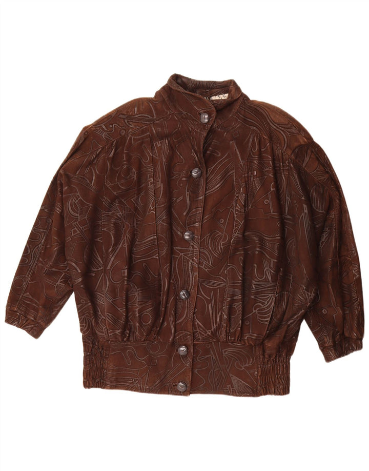 Vintage mujer patrón abstracto chaqueta de gran tamaño EU 38 marrón medio