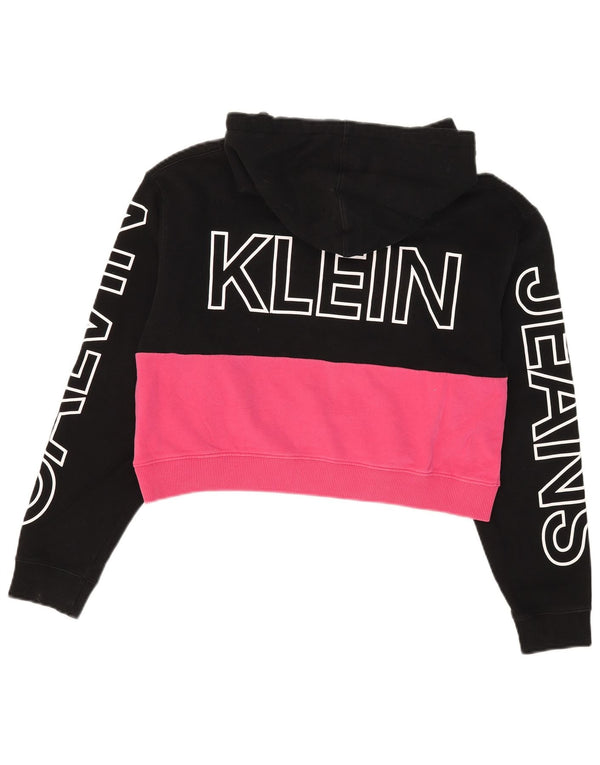Calvin Klein Jeans Mujer Oversize Crop Sudadera con Capucha Jumper UK 10 Small Negro