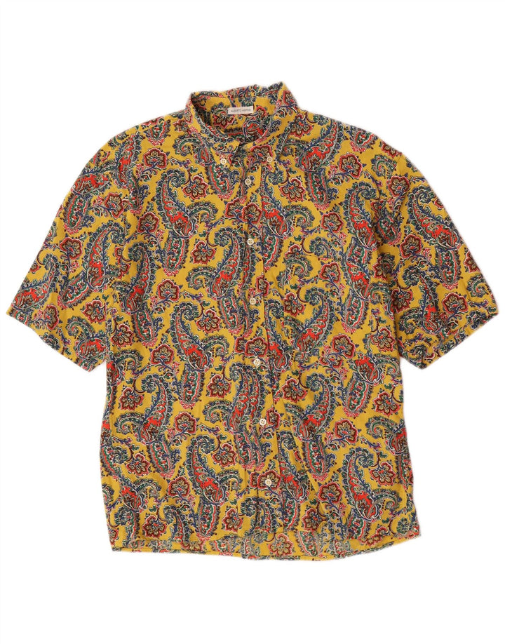 Alberto Aspesi Camisa Manga Corta Hombre Algodón Paisley Amarillo Medio