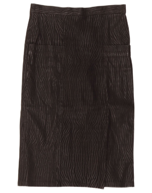 Vintage Womens Leather Skirt IT 46 Large W30 Black Animal Print
