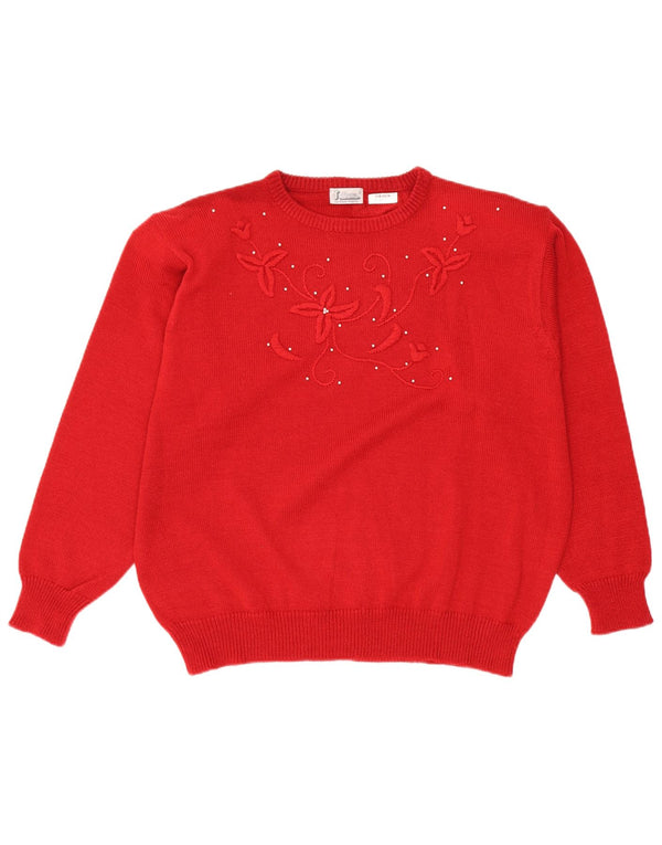 Julietta Jersey de cuello redondo para mujer UK 24 4XL Poliacrílico floral rojo
