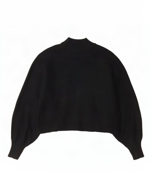 Zara Mujer Crop Turtle Neck Jumper Sweater UK 12 Medium Negro Rayas