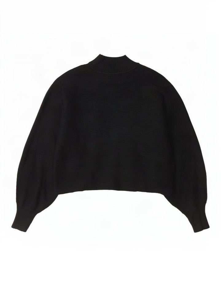 Zara Mujer Crop Turtle Neck Jumper Sweater UK 12 Medium Negro Rayas