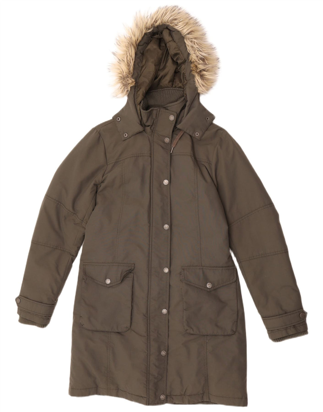 Abrigo acolchado con capucha para mujer Fat Face UK 42 Medium Khaki Nylon