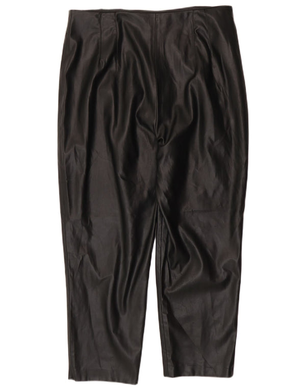 Zara Mujer Pantalones Cónicos De Piel Sintética 2XL W34 L26 Poliéster Negro
