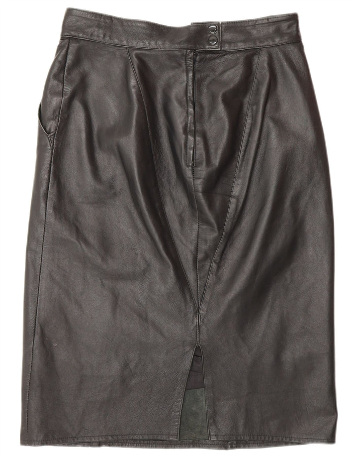 VINTAGE Womens Leather Skirt EU 40 Medium W30  Black