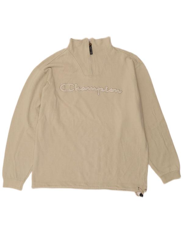 Champion Jersey De Cuello Con Cremallera Gráfico Para Hombre Suéter Grande De Algodón Beige