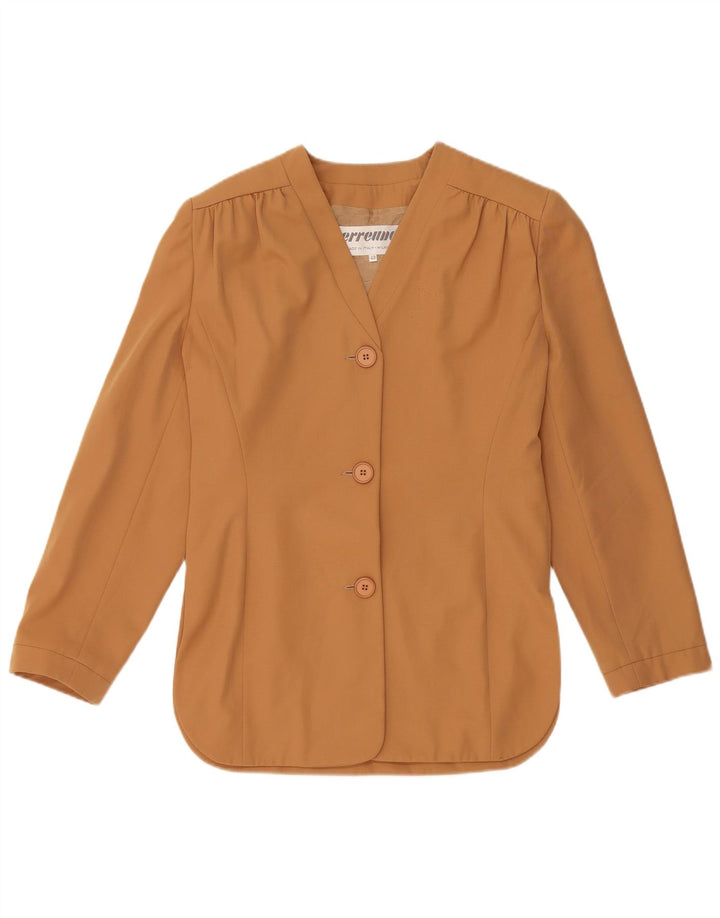 Vintage mujer 3 botones 3/4 manga Blazer chaqueta IT 42 Rayón marrón medio