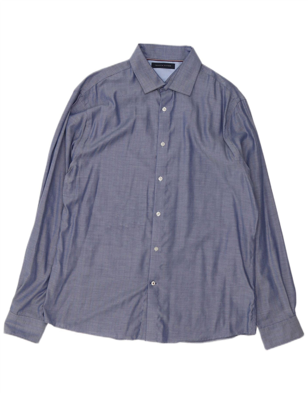 Camisa Tommy Hilfiger para hombre talla 16 1/2 algodón en espiga azul grande