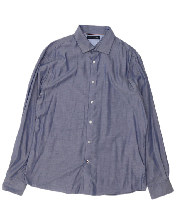 Camisa Tommy Hilfiger para hombre talla 16 1/2 algodón en espiga azul grande