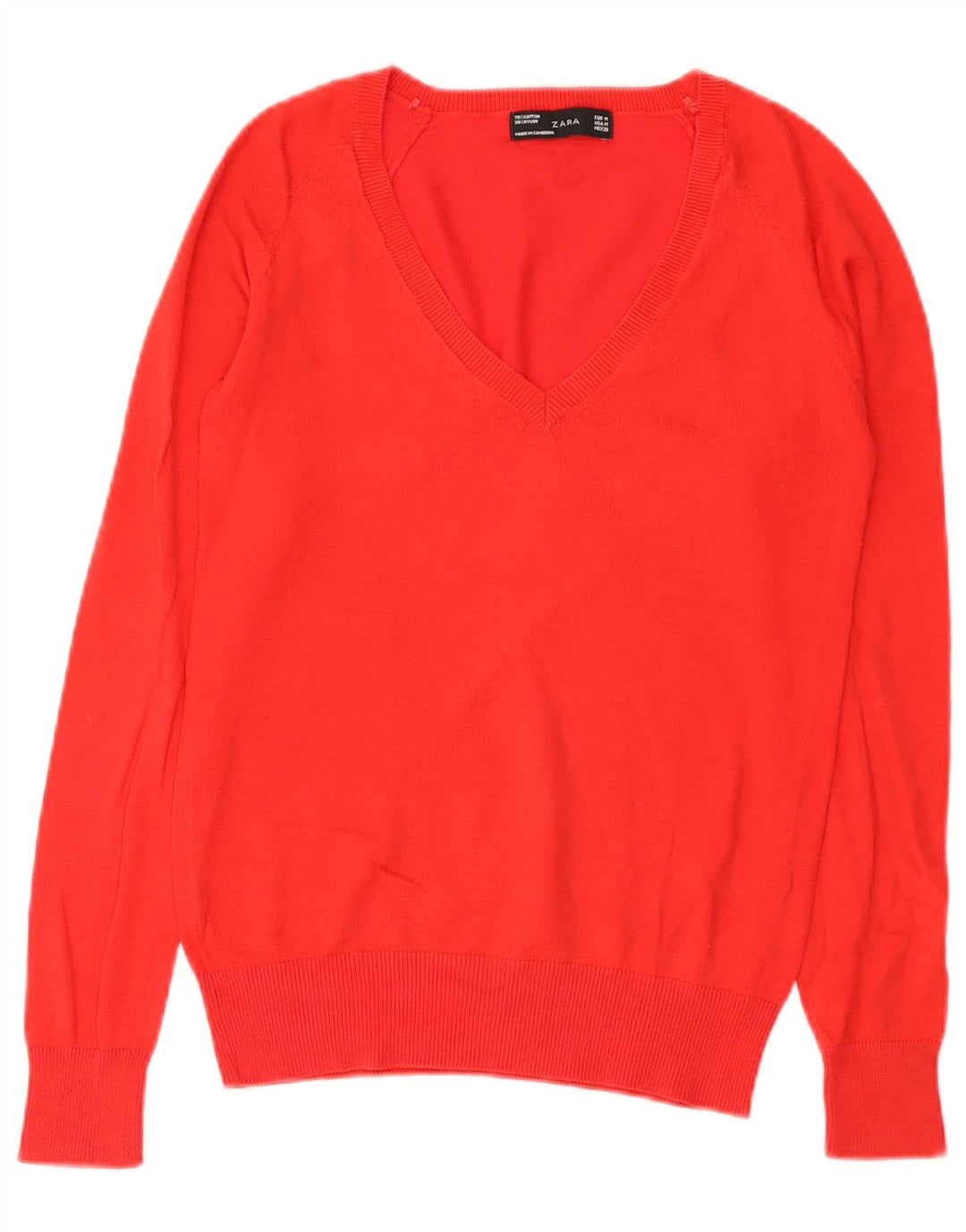 Zara - Jersey con cuello en V para mujer, talla 12, algodón rojo mediano