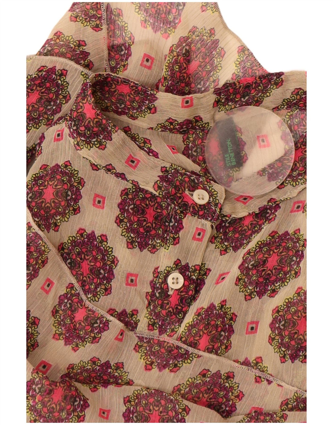 Benetton Vestido Acampanado para Mujer ES 42 Medio Beige Floral