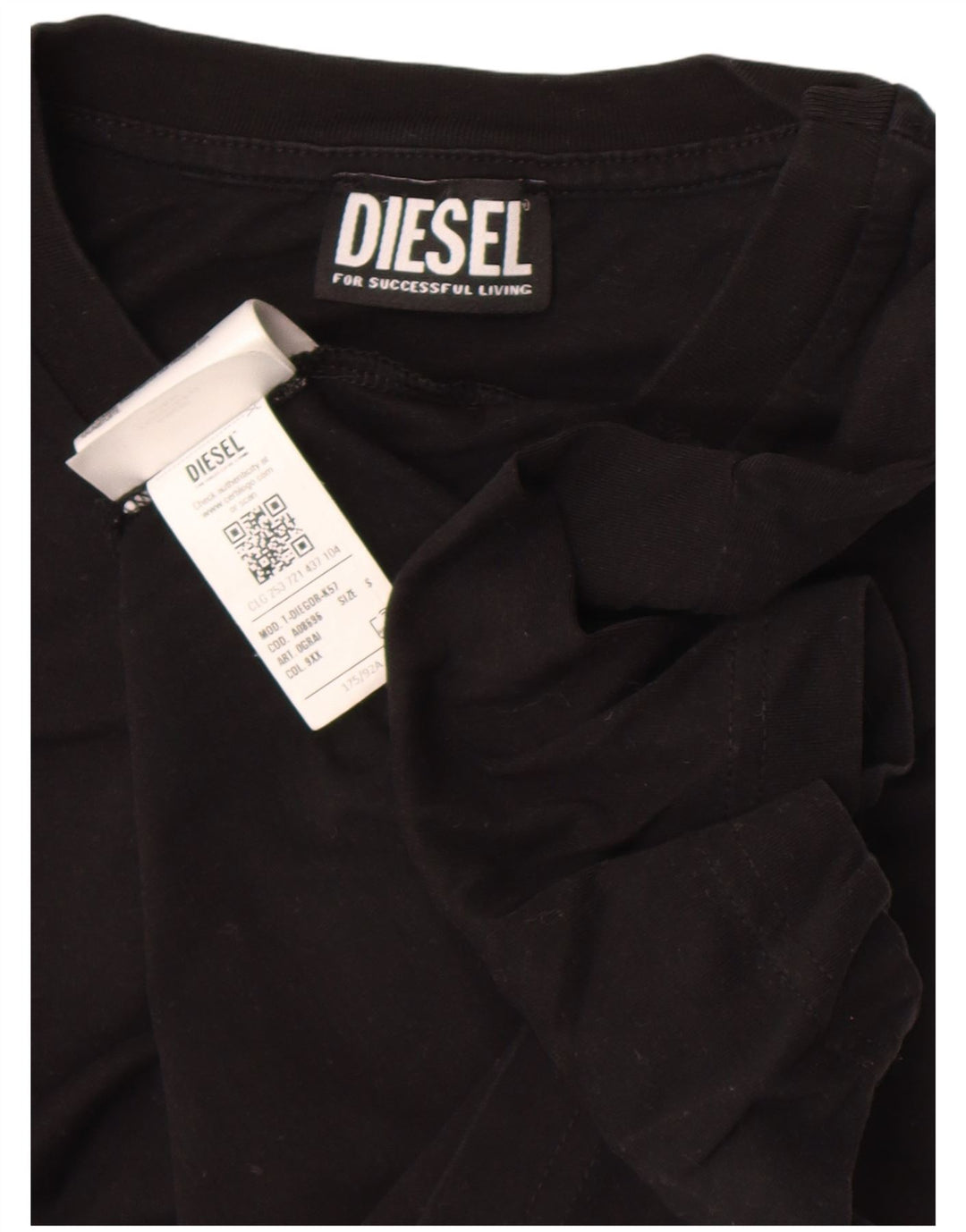 Diesel Hombre Camiseta Gráfica Top Pequeño Algodón Negro