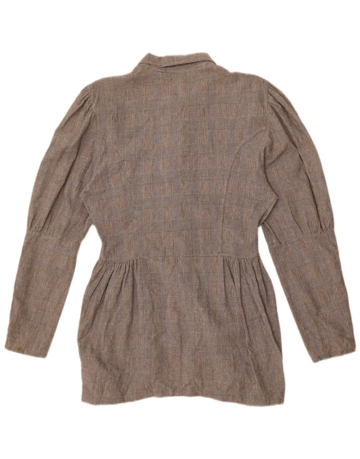 Benetton Blusa Camisa Mujer IT 46 Large Gris Cuadros Algodón