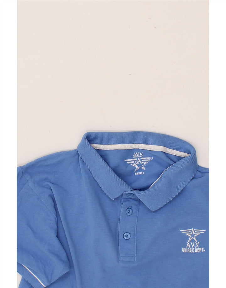 AVIREX Womens Graphic Polo Shirt UK 16 Large Blue Vintage Avirex and Second-Hand Avirex from Messina Hembry 
