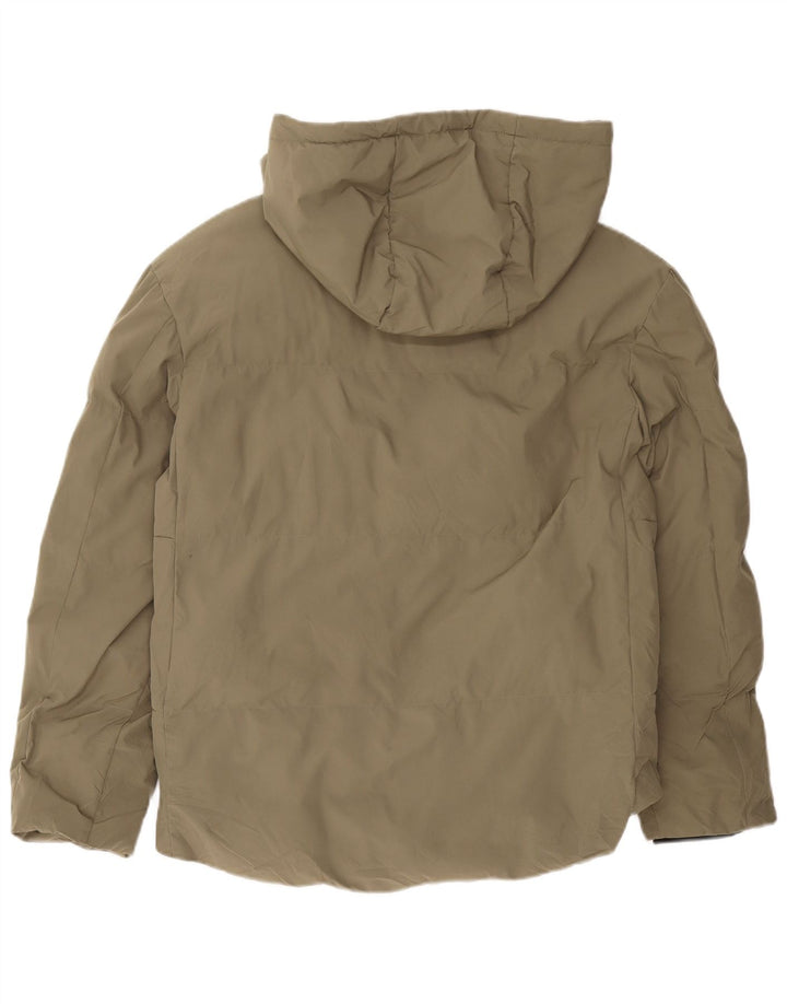 Zara Hombre Chaqueta Acolchada Con Capucha UK 38 Medium Caqui Poliéster