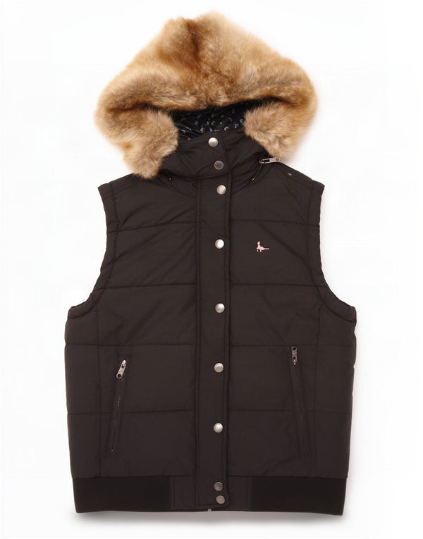 Jack Wills Chaleco acolchado extragrande con capucha para mujer UK 10 Small Poliamida negra