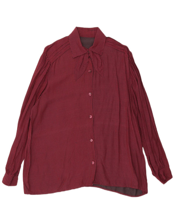Vintage mujer frente corbata camisa Reino Unido 16 grande borgoña Pinstripe