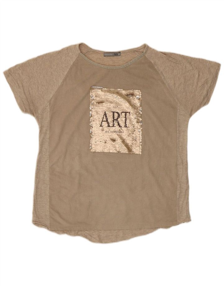 Zara Mujer Camiseta Gráfica Top UK 10 Small Beige
