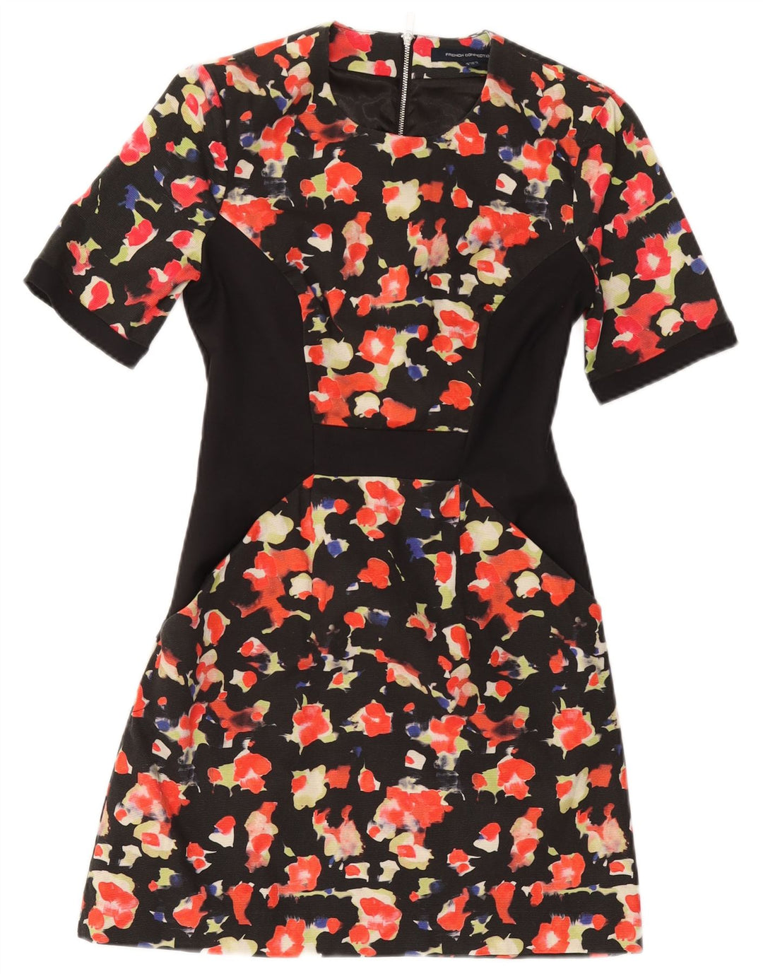 FRENCH CONNECTION Vestido acampanado para mujer UK 8 Pequeño Algodón floral negro