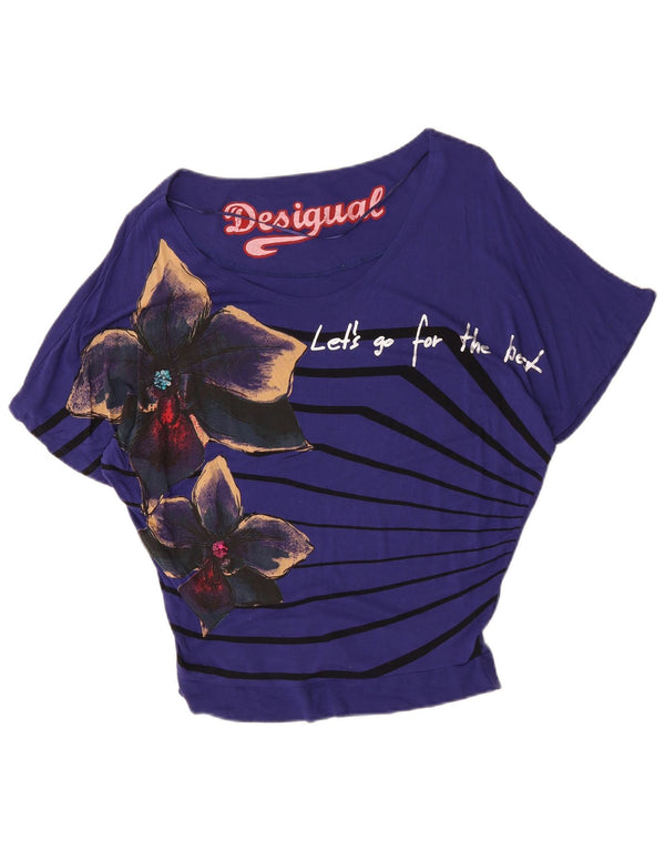 Desigual Blusa extragrande gráfica para mujer Top Reino Unido 10 Pequeño Púrpura Floral