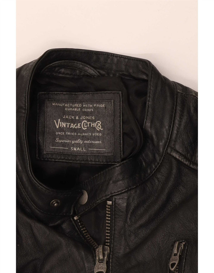Jack & Jones Chaqueta de cuero para hombre UK 36 Small Negro