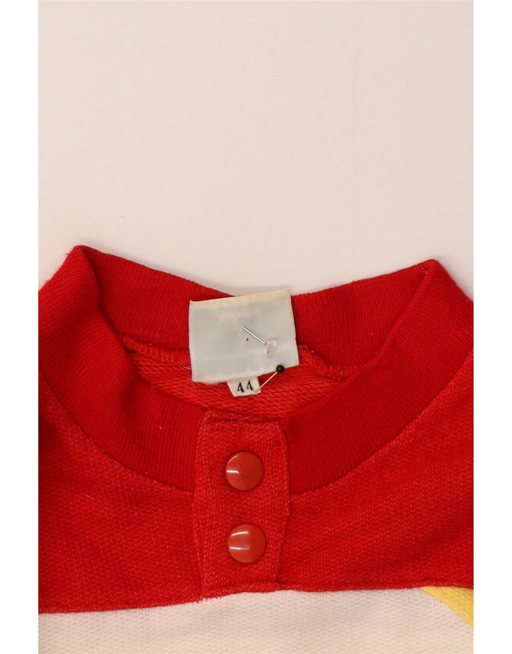 Vintage mujer botón cuello sudadera jumper IT 44 Medium White Colourblock