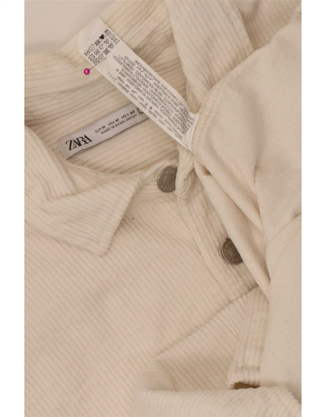 Zara Hombre Camisa Pana Mediana Algodón Blanco