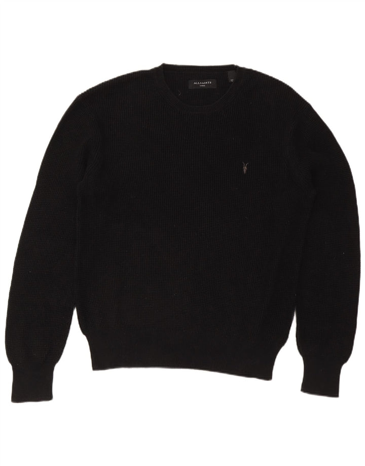 All Saints - Jersey de cuello redondo para hombre, talla grande, algodón negro