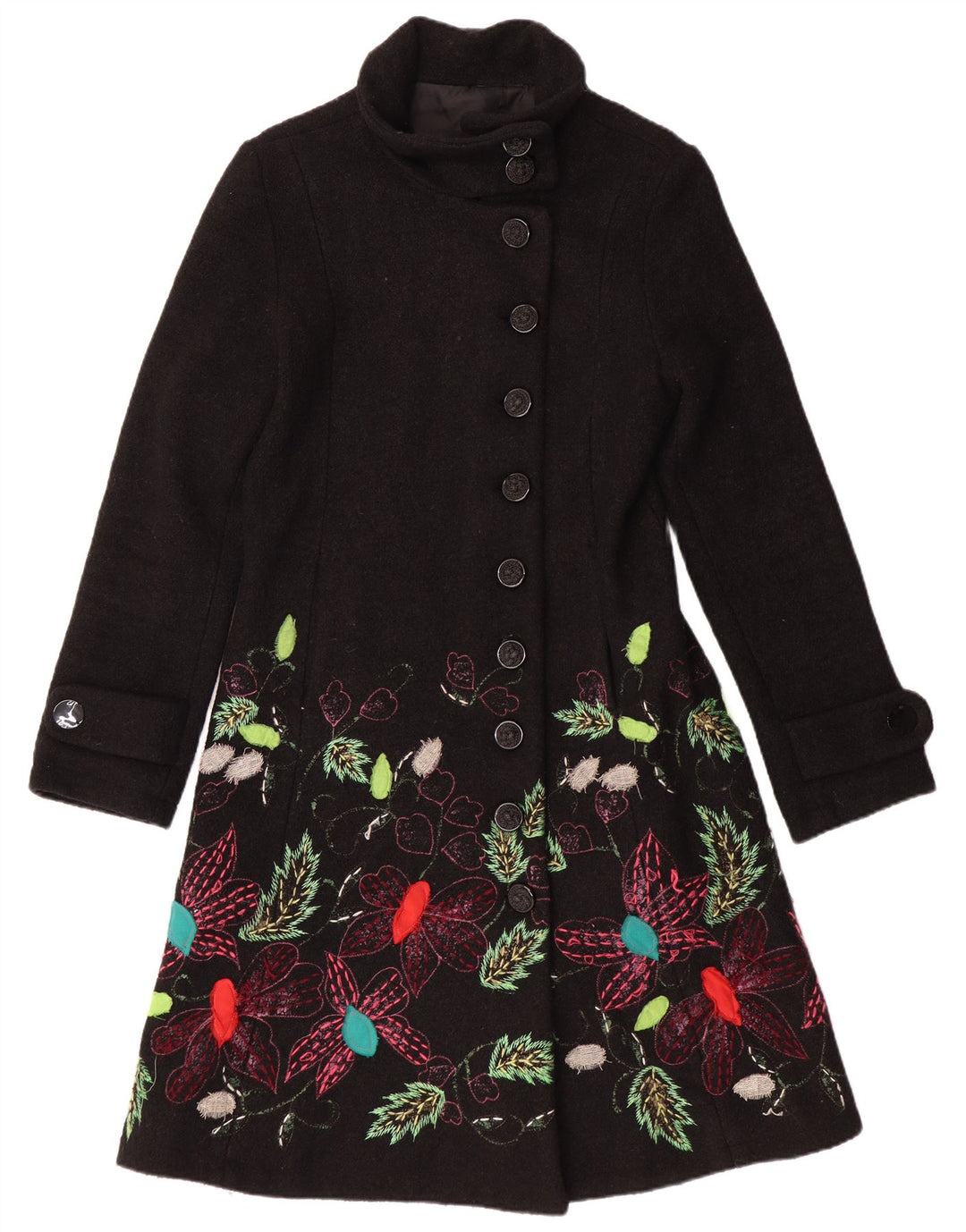 DESIGUAL Abrigo para mujer UK 10 Pequeño Negro Floral Viscosa Bohemia