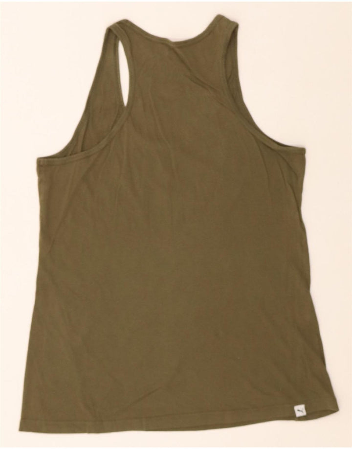 PUMA Womens Graphic Vest Top UK 10 Small Khaki Vintage Puma and Second-Hand Puma from Messina Hembry 