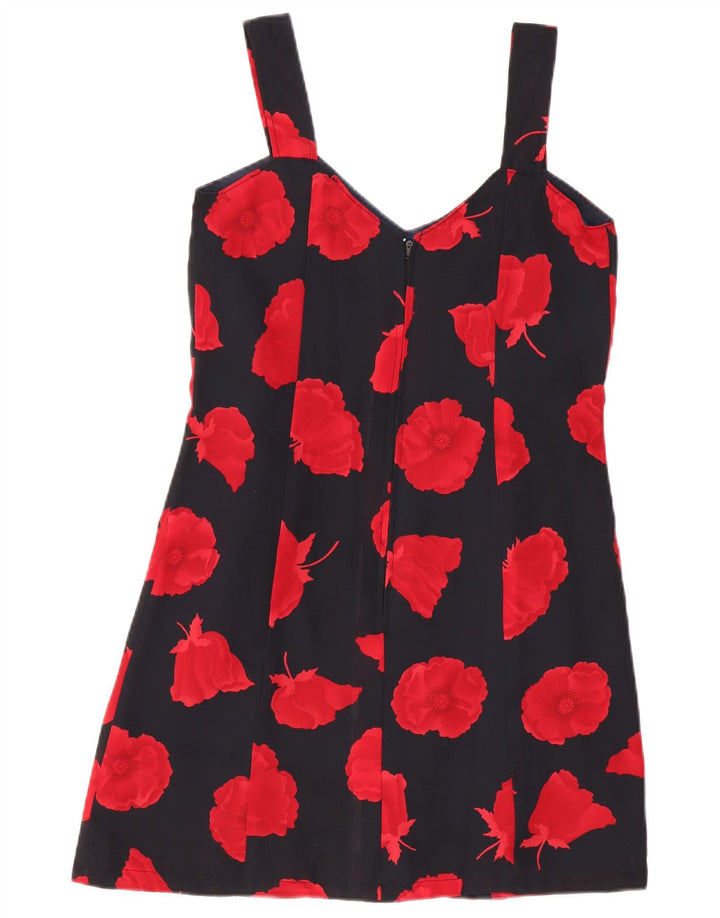 Vintage mujer slip vestido Reino Unido 8 pequeño negro floral