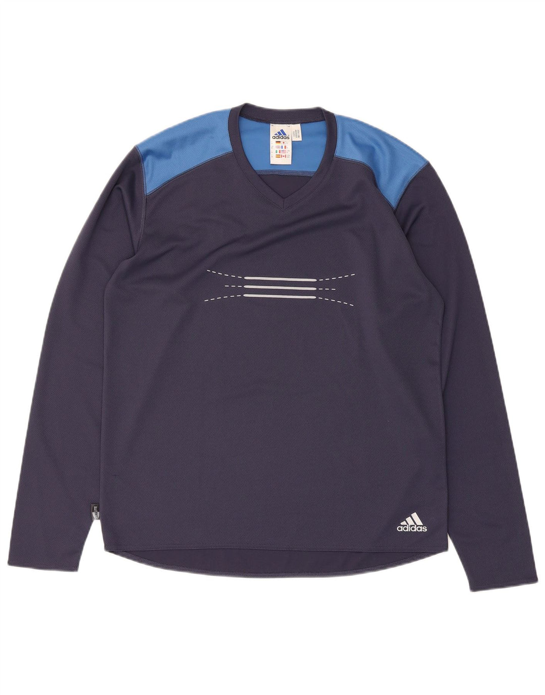 Adidas Hombre Climalite Graphic Top Manga Larga Medio Azul Marino Colorblock