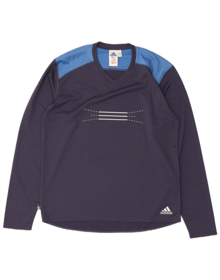 Adidas Hombre Climalite Graphic Top Manga Larga Medio Azul Marino Colorblock