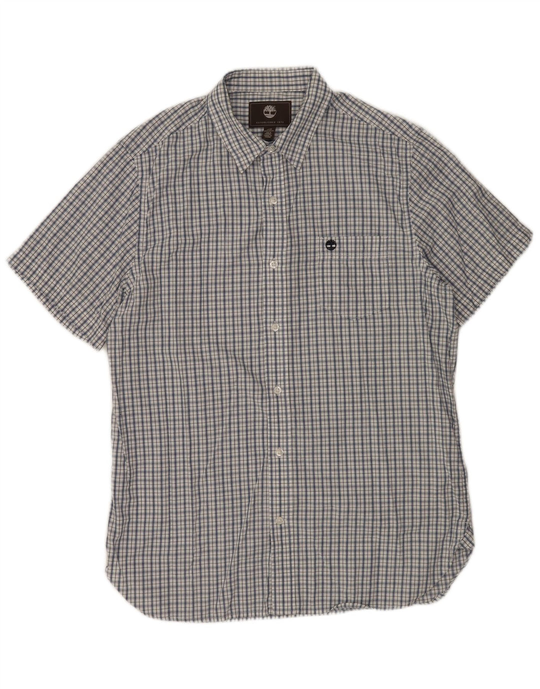 TIMBERLAND Camisa de corte regular de manga corta para hombre Cuadros azul marino medio