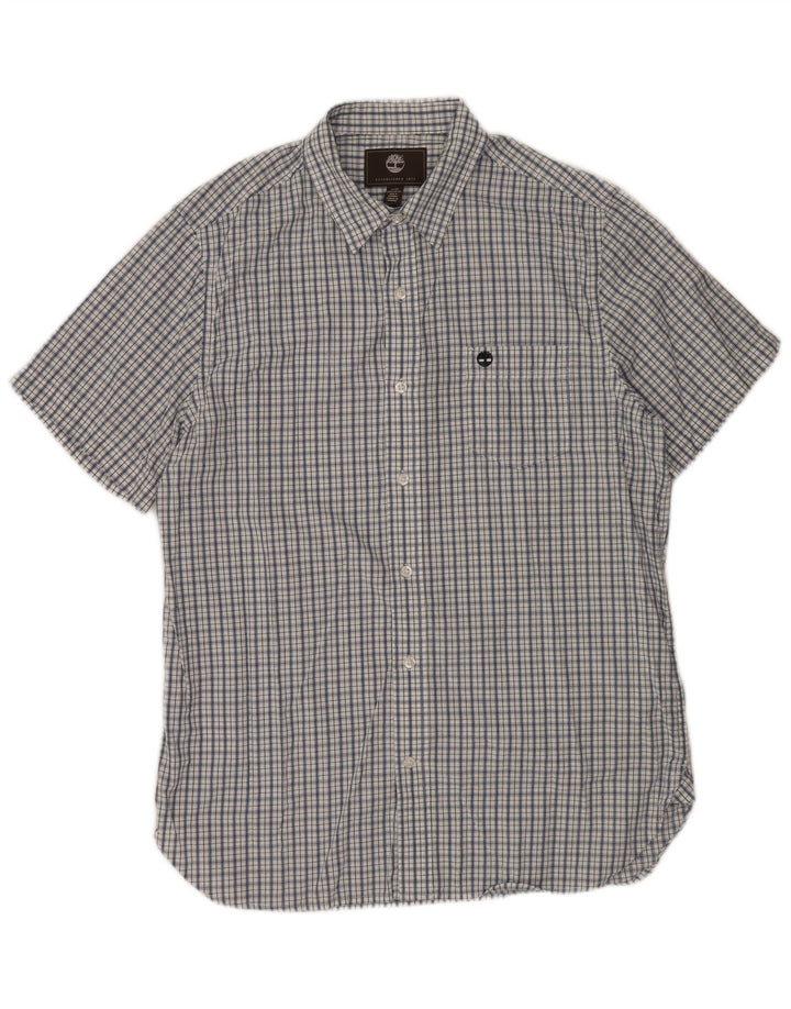TIMBERLAND Camisa de corte regular de manga corta para hombre Cuadros azul marino medio