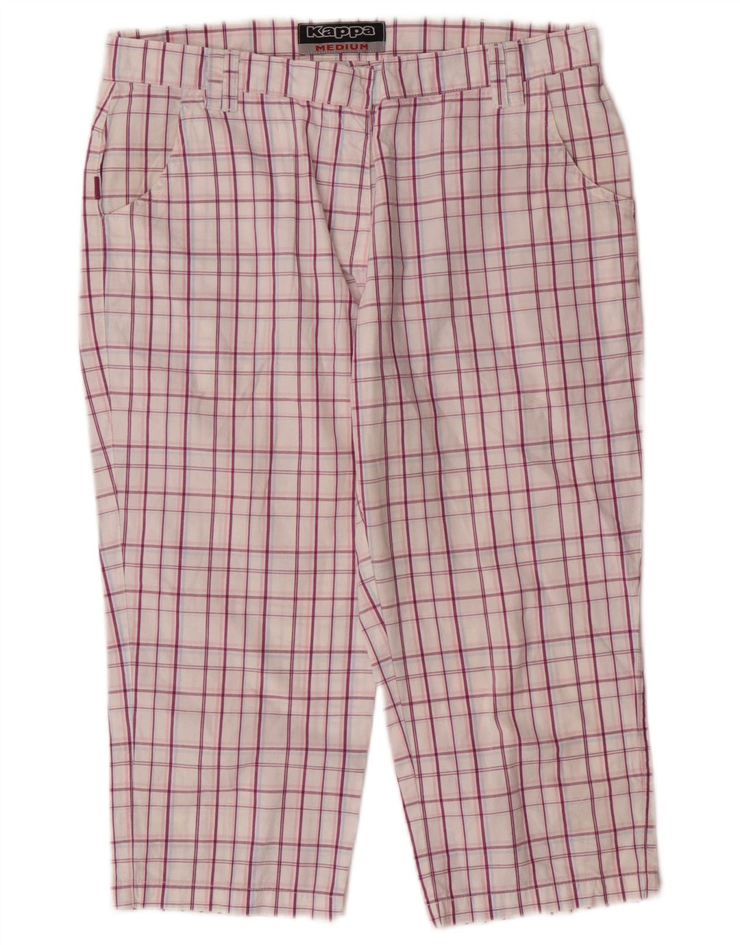 Pantalones Capri Gráficos Kappa Mujer Medianos W30 L19 Algodón A Cuadros Púrpura