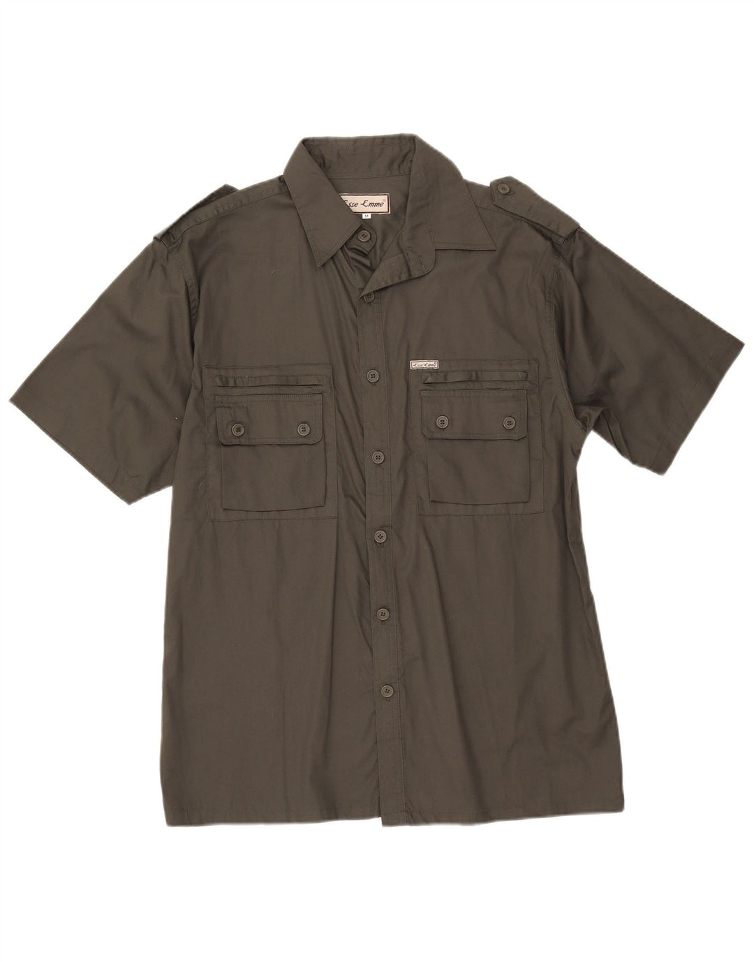 ESSE EMME Camisa militar de manga corta para hombre Algodón caqui medio