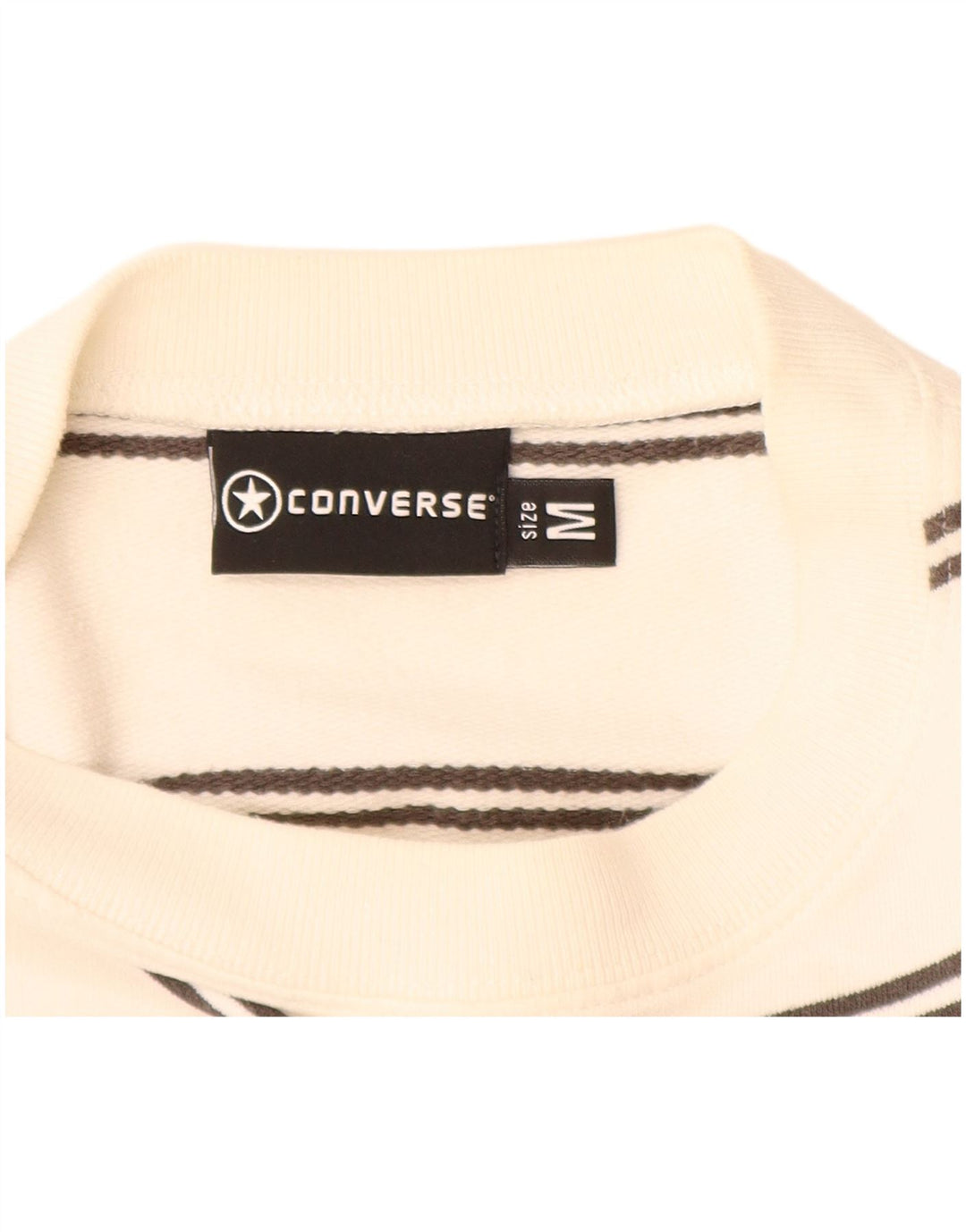 CONVERSE Hombre Sudadera con gráfico tipo jersey de algodón a rayas en blanco roto mediano