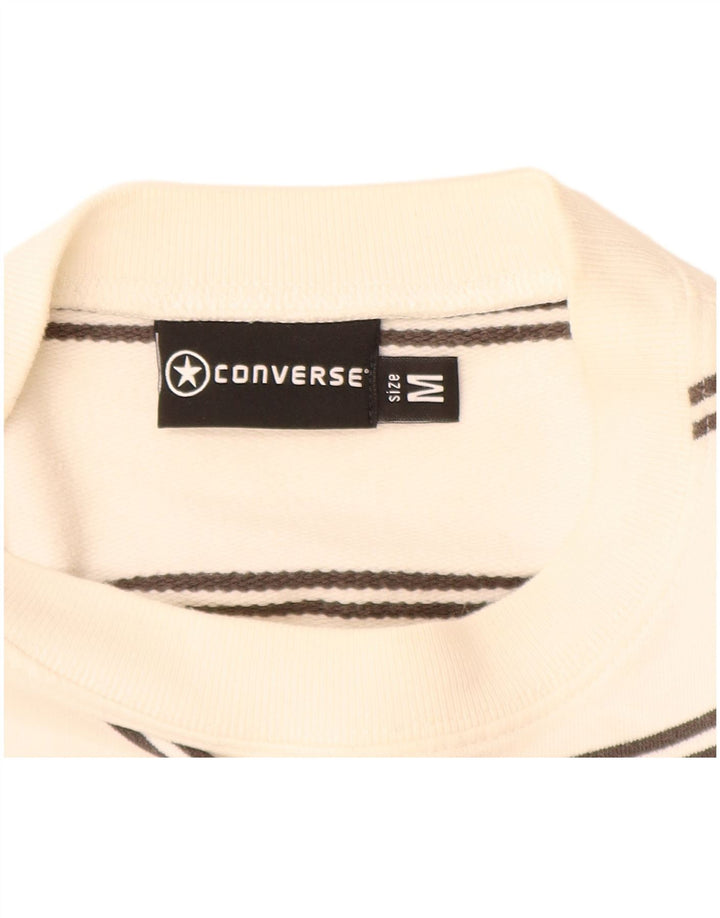 CONVERSE Hombre Sudadera con gráfico tipo jersey de algodón a rayas en blanco roto mediano