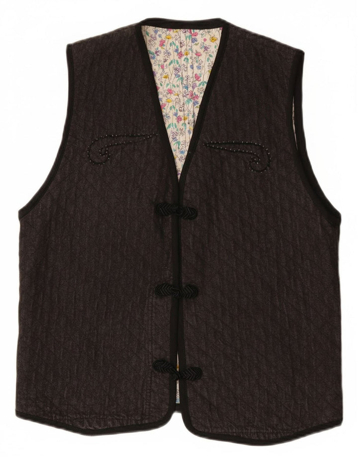 Vintage mujer Gilet Reino Unido 12 gris medio Paisley