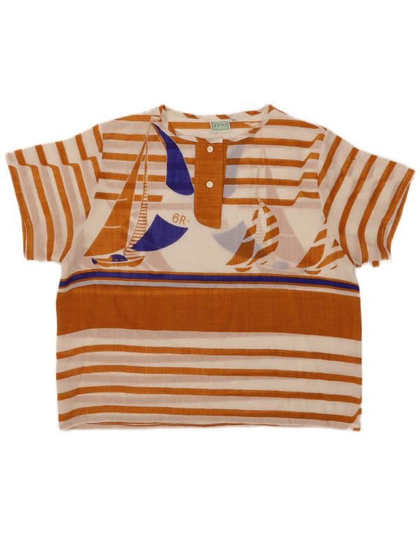 Vintage mujer gráfico blusa de gran tamaño Top EU 36 Pequeño Marrón Rayas